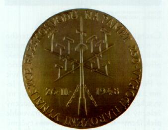 Medaile ražená k 250. výročí narození Prokopa Diviše (J.T. Fischer, JMM Znojmo)